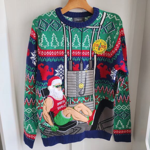 32 Degrees Mens Med Ugly Christmas Sweater North Swole Bodybuilder Drink Pocket - Picture 8 of 8